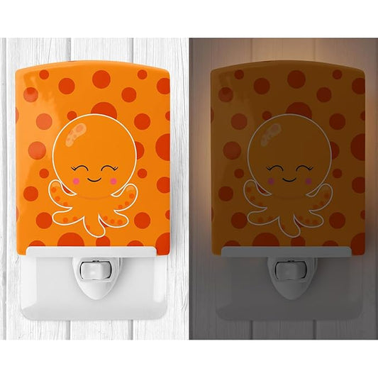 Caroline's Treasures BB8795CNL Precious Ocean Octopus Orange Ceramic Night Light Compact, UL-Certified, Ideal for Bedroom, Bathroom, Nursery, Hallway, Kitchen, 6x4x3, Multicolor