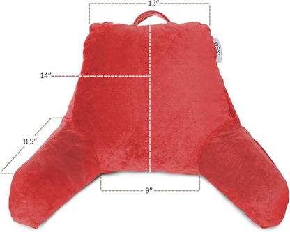 Nestl Reading Pillow for Kids, Small Bed Pillow, Back Pillow for Sitting in Bed, Memory Foam Chair Pillow, Reading & Bed Rest Pillows, Cherry Red Back Pillow for Bed, Arm Pillow with Pockets