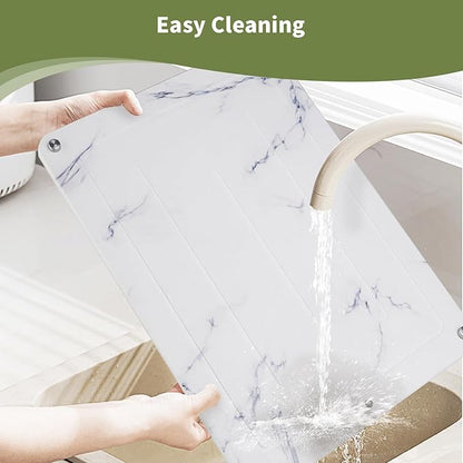 Stone Drying Mat For Kitchen Counter,Coffee Mat,Ultra Absorbent, Fast Dry, Non-Slip, Heat Resistant Drying Stone For Counter（15.8x11.8 inch，White Marble）