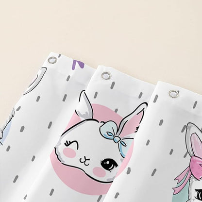 AILONEN Cute Rabbit Shower Curtain, Cartoon Kawaii Bunny Shower Curtain for Bathroom,Modern Minimalist White Waterproof Fabric Shower Curtain Set with Hooks 72" W*84" H