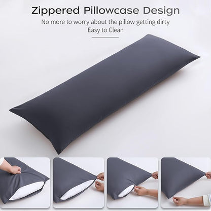 Memory Foam Body Pillow with Grey Removable 100% Cotton Cover, Full Body Pillows for Adults, Large Long Bed Pillow for Sleeping, Firm & Supportive (20x54 inch, Dark Gray)