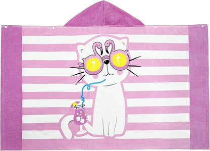 BANGSAUR Kids Hooded Beach Bath Towels, 100% Cotton 50x30 inches Wrap Towel, Toddlers Girls 3-12 Years Coverup Pink Cat