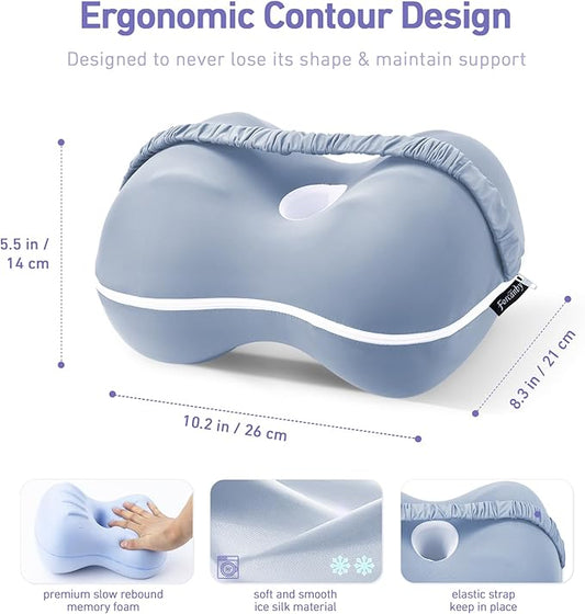 Memory Foam Leg Pillow for Side Sleepers - Relax from Sciatica, Back, HIPS, Knees, and Joints - Removable and Washable Cover - Perfect for Pregnancy and Nursing (Misty Blue)