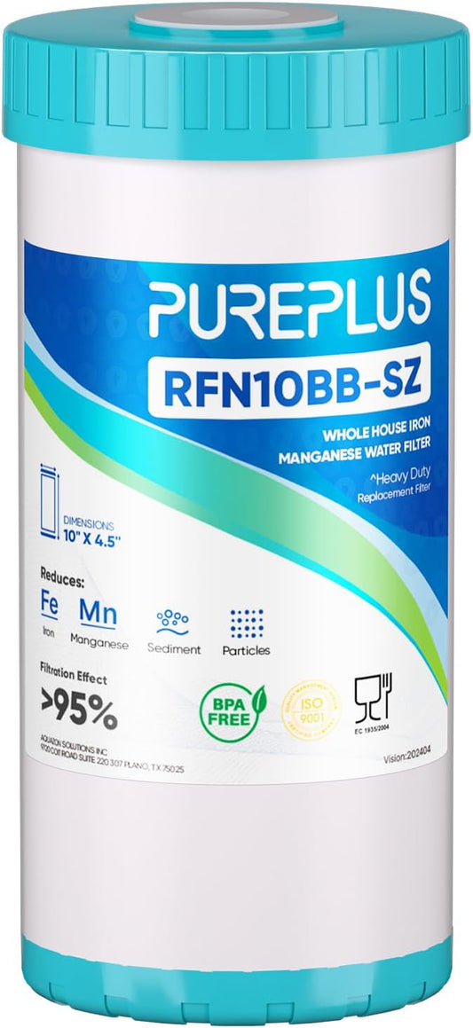 PUREPLUS 10" x 4.5" RFN10BB-SZ Whole House Iron & Manganese Reduce Water Filter Replacement Cartridge, 1 Pack