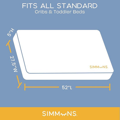 Simmons Kids Carter 6-in-1 Convertible Crib - Greenguard Gold Certified, Grey + Quiet Nights Breathable Baby Bed Crib Mattress and Toddler Mattress (Bundle)