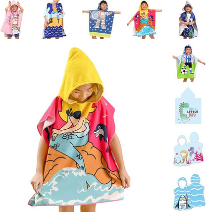 Hooded Kids Beach Towels - Soft Microfiber Poncho Towel for Ages 1 to 6, Quick Dry & Lightweight Swim Cover-ups, Ideal for Boys and Girls