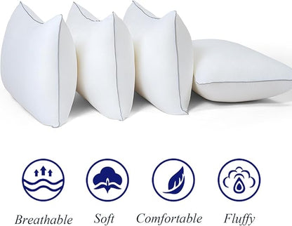 Pillows for Sleeping 4 Pack Bed Pillow Set of 4 for Side Back and Stomach Sleepers Down Alternative Filling Luxury Soft (White, King(4 Pack))