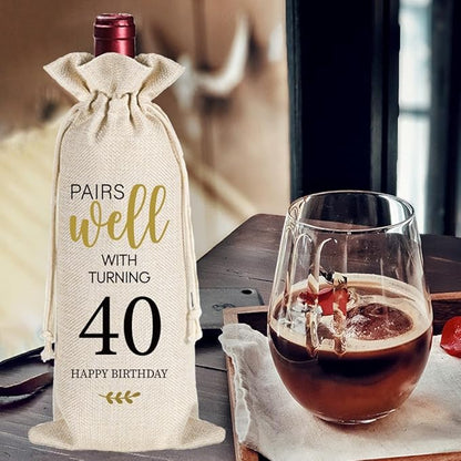 Qubereeree 40th Birthday Gifts for Women Men Funny 40 Year Ago in 1984 Birthday Party Decorations Wine Bags for Mom Dad Grandma Coworker, 40 Year Old Birthday Gifts Vintage 1984 Wine Bag-3
