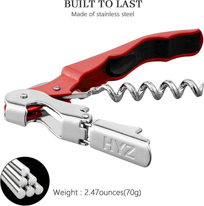 HYZ 2-Pack Wine Opener Waiter Corkscrew, Professional Wine Key for Servers, Bartender with Foil Cutter, Manual Wine Bottle Opener Double Hinged (Red)
