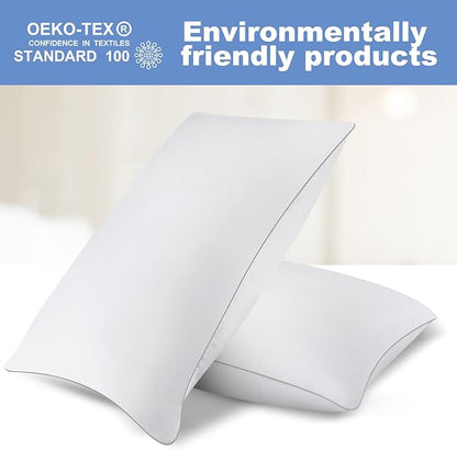 Bed Pillows for Sleeping Standard Size Set of 2 Pack Cooling Pillow Set of 2 for Side Back and Stomach Sleepers Down Alternative Filling Luxury Soft and Skin-Friendly