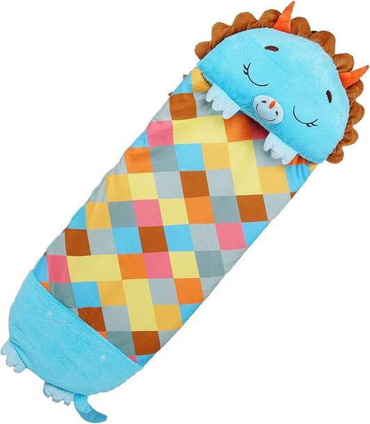 Happy Nappers Pillow & Sleepy Sack Large Triceratratops Comfy, Cozy, Compact, Super Soft, Warm, All Season, Sleeping Bag with Pillow