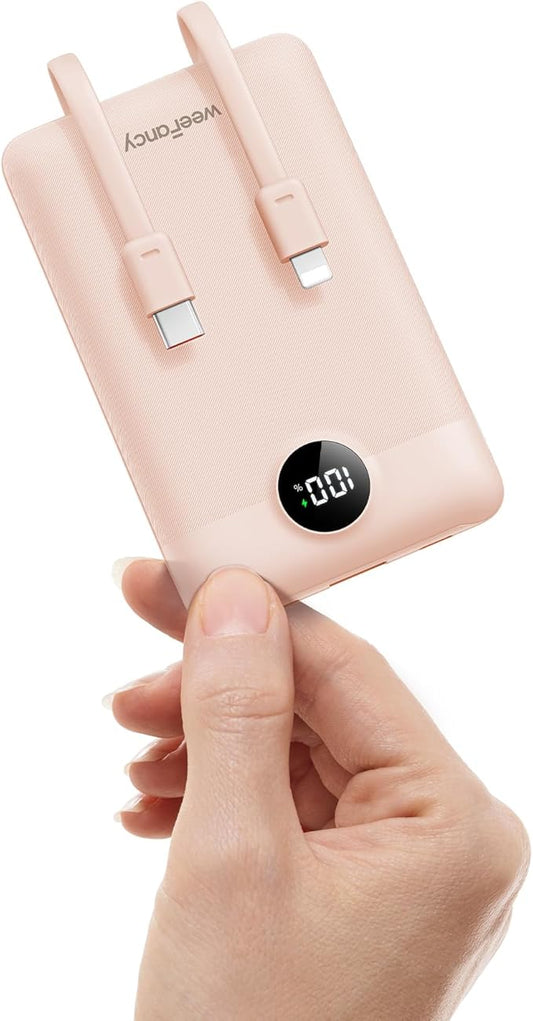 Mini Portable Charger for iPhone - 10000mAh Small PD 22.5W Fast Charging Power Bank with Built-in Cables - Travel Essentials USB C Slim Battery Pack Compatible with iPhone, Android, and More…