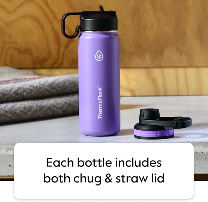 ThermoFlask 40 oz Double Wall Vacuum Insulated Stainless Steel 2-Pack of Water Bottles, Gray/Pine