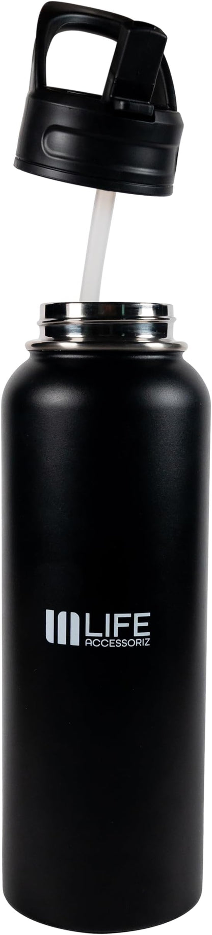 TempPro Water Flask - 3 Straw Lids, Leak-proof Stainless Steel Gym & Outdoor Bottles for Men& Women - Double Walled, Insulated Thermos (40 OZ)