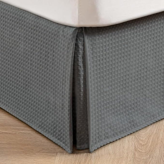 MIYE Pleated Waffle Weave Bed Skirt, Tailored Dust Ruffle 16 Inch Drop Easy Fit, Machine Washable (Dark Grey, Queen - 16" Drop)
