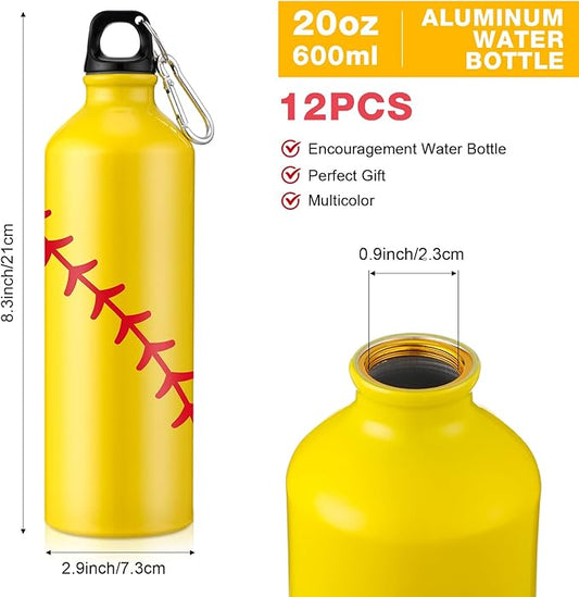 Uiifan 12 Pcs Softball Gift Leak Proof Aluminum Water Bottle Lightweight Bike Water Bottle Reusable Water Bottle with Twist Cap Buckle Travel Sports Bottle Softball Accessories for Camping Gym