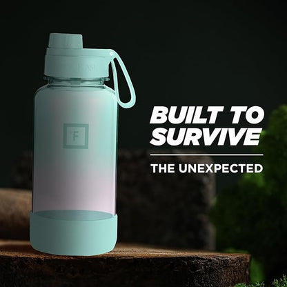 IRON °FLASK Clear Tritan Trekker Water Bottle with Chug Lid & Rubber Boot - Leak Proof & Lightweight for Gym, Hiking, Sports - Dishwasher Safe, BPA Free Plastic - Bubble Gum, 32 Oz