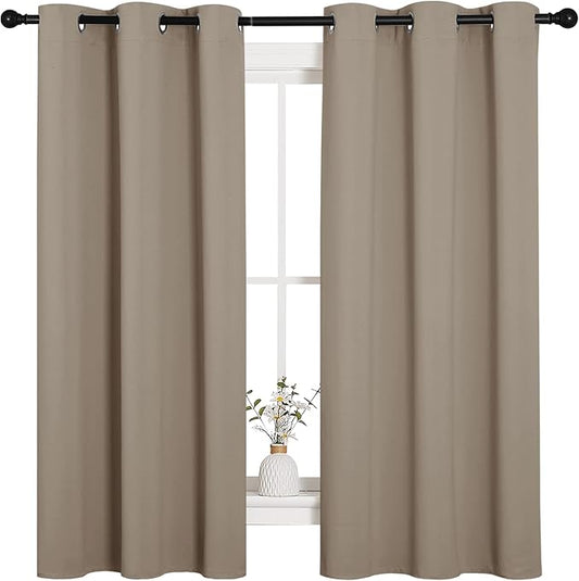 NICETOWN Sleek Blackout Curtains 63 inches Length for Small Windows, Noise Reducing and Block Draft Panels for Door Doorway Laundry Office Luxury Decor Theme (2 Panels, Taupe, W42 x L63 -Inch)