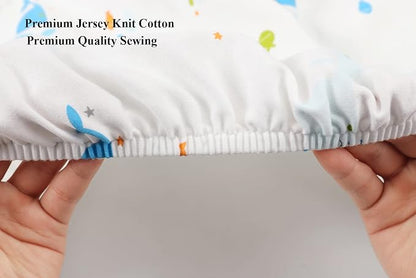 Bassinet Sheets Compatible with Graco Pack ‘n-Play Dome LX Bassinet (not Playard), 2 Pack, 100% Jersey Knit Cotton 190GSM, Ultra Soft Breathable, Dolphin and Whale