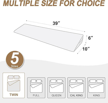 WdFour Bed Wedge pillow, close off Headboard, wall and Mattress Gap. incline, slanted sweat-proof pillow for neck and back pain relief anti-snoring for comfortable sleeping.(Chocolate,39Wx10Dx6H)