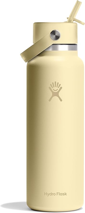 HYDRO FLASK Wide Mouth vacuum insulated stainless steel water bottle with leakproof closeable straw lid for cold water drinks, sports, travel, car and school