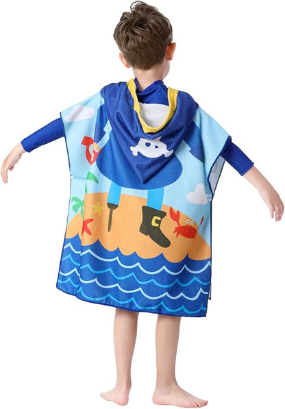 Children Hooded Beach Towel Toddler Boys Bath/Pool/Swim Poncho Cover-ups Swimwear, Pirate Theme