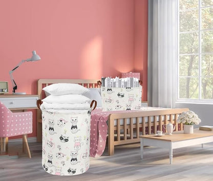 Pink laundry basket,Pink Girls Hamper,Cat laundry Basket,Girls Hamper for Kids Room Decor,Pink Clothes Hamper,Toy Organizer,Gift Hamper(Pink Cat) …