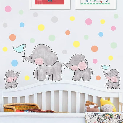 Elephant Wall Decal Animal Colorful Dots Wall Art Sticker Decor for Kids Bedroom Baby Nursery Removable Home Background Decoration