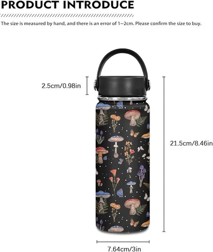 Mushroom Print Insulated Stainless Steel Water Bottle with Top Handle 18 Oz Vacuum Stainless Steel Sports Travel Water Bottle for Women Men