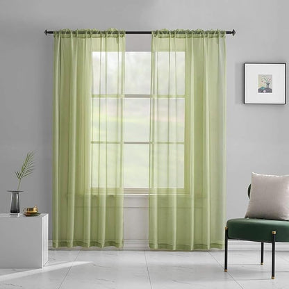 Sage Green Christmas Sheer Curtains 84 Inches Long 2 Panels for Bedroom/Living Room/Kids Rod Pocket Light Filtering Sage Green Sheer Curtains 52 x 84 mas sheer curtains