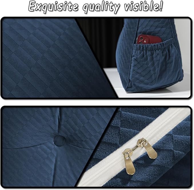 Gradient Velvet Triangular Wedge Pillow, Removable Cover Headboard Pillow for Daybed, Backrest Positioning Support Pillow Cushion Resting Reading Relaxing (Blue, Twin(39 * 20 * 8in))
