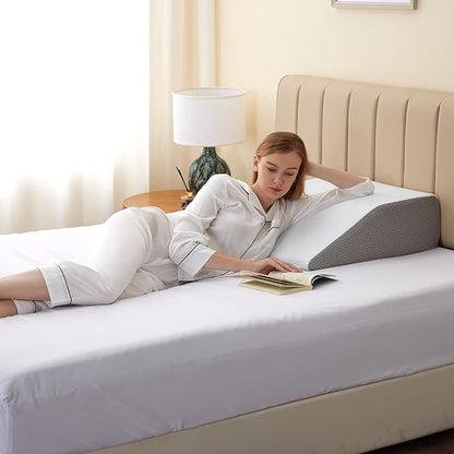 Leg Elevation Pillows, Leg Pillows for Sleeping, Cooling Gel Memory Foam Top, Wedge Pillow for Legs, Leg Wedges for Circulation, Swelling, After Surgery - Removable Cover (8 Inch, White/Grey)