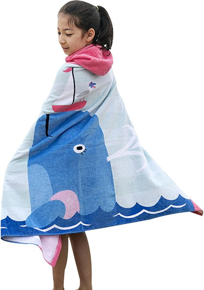 BANGSAUR Kids Hooded Pool Towels, Cotton Large Beach Bath Swiming Towel Wrap, Toddlers Girls 3-12 Years Cover Up Dolphin