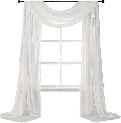 Fragrantex Beige Sheer Scarf Valance Window Curtain Soft Chiffon Extra Long Canopy Bed Curtains Panel for Kids Room Living Room,Swag Valance Wedding Arch Backdrop Curtain 52W x 256L,1 Panel