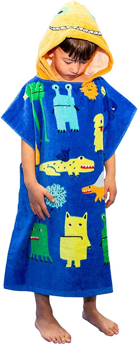 Kids Hooded Towel Bath Beach Soft Cotton Towels Boys Absorbent Pool Wrap with Hood Baby Toddler Poncho Robe(Monsters,5-9Years/Height:43"-51")