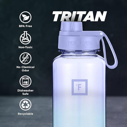 IRON °FLASK Clear Tritan Trekker Water Bottle with Chug Lid & Rubber Boot - Leak Proof & Lightweight for Gym, Hiking, Sports - Dishwasher Safe, BPA Free Plastic - Cotton Candy, 32 Oz