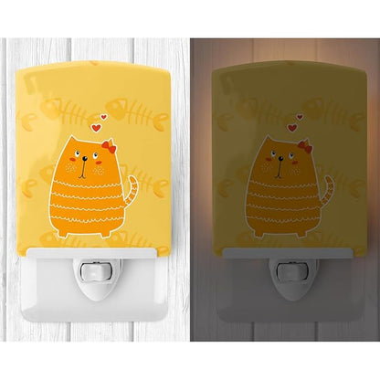 Caroline's Treasures BB6746CNL Fat Cat Love Ceramic Night Light Compact, UL-Certified, Ideal for Bedroom, Bathroom, Nursery, Hallway, Kitchen, 6x4x3, Multicolor
