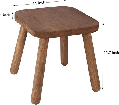 Natural Solid Wood Step Stool Wood Stool for Kids 11.7'' Sturdy Sitting Stool Wooden Step Stool for Adults Square Stool Wood Plant Stand Small Foot Stool with Four Detachable and Assembled Legs