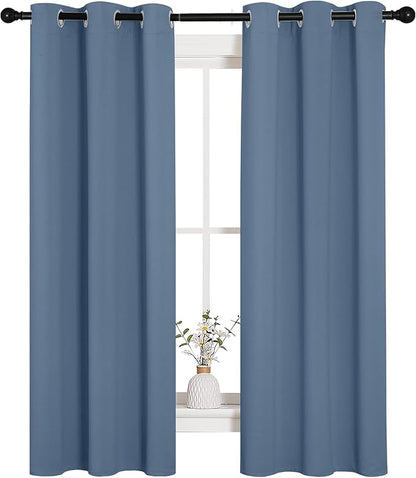 NICETOWN Kitchen Curtains Blackout Curtains & Drapes, Thermal Insulated Grommet Top Window Treatment Curtain Panels for Cupboard, Small Window (Stone Blue, 34" Wide x 63" Long, Set of 2)