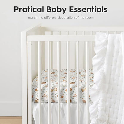 Horaldaily 2 Pack Fitted Crib Sheet for Boys Girls,Soft Breathable Washable Jersey Microfiber Baby Crib Sheet, Fits Standard Size Crib Mattress 28in x 52in, Cute Animals Nursery Sheet Grey/White