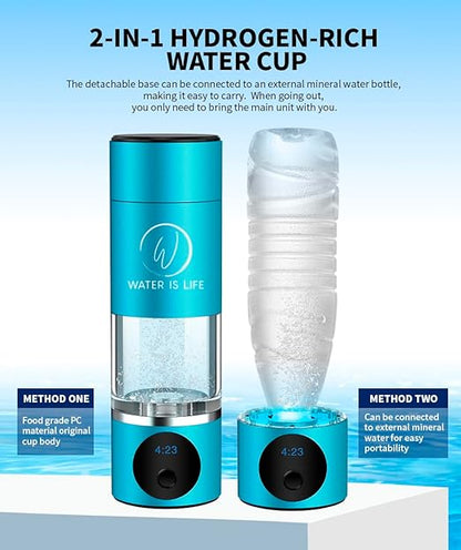 Premium Waterproof Hydrogen Water Ionizer Bottle with LED Light, Magnetic Charging Port, 6000 ppb Hydrogen Content, SPE Electrolysis Technology, Bottom Vent to Discharge Gases. (Grey)