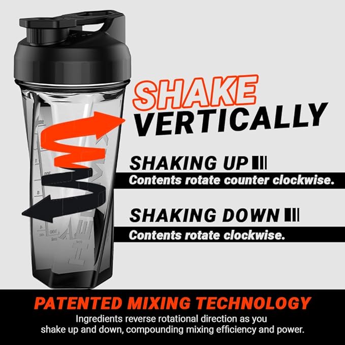 HELIMIX 2.0 Vortex Blender Shaker Bottle Holds upto 28oz | No Blending Ball or Whisk | USA Made | Pre Workout Protein Drink Shaker Cup | Weight Loss Supplements Shakes | Top Rack Safe