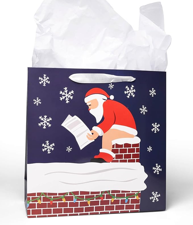 Tipsy Elves Christmas Gift Bags with Included Tissue Paper - Naughty Santa Gift Bags - One Size Only - Pack of 6 Bags