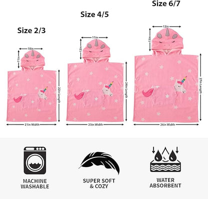 Boys and Girls Absorbent Hooded Beach Towel Pullover Character Microfiber Bath Towel with Side Snaps (Unicorn, 2-3T), 22.00''x21.00''