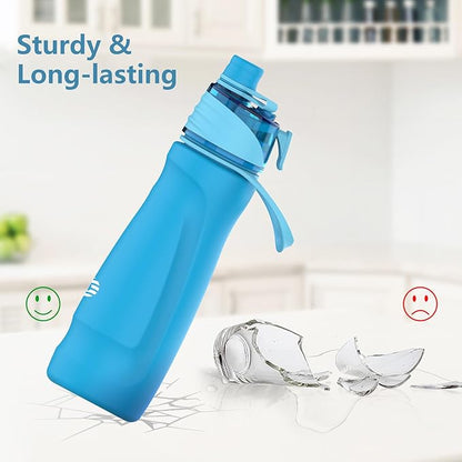 Misting Water Bottle, 24oz Insulated Water Bottle, 2-in-1 Mist & Sip Stainless Steel Water Bottles, Thermo for Hot Drinks/Cold Drinks, Sports Water Bottle for Hiking, Running, Gym, Lake Blue
