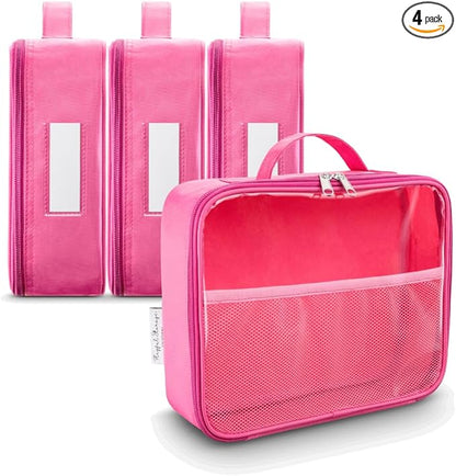 4 Pack Toy Organization Bag, Toy Storage Carry Case for Travel, Car Toy Organization Bag, Toy Storage Organizer for Building Bricks, Tiles, Toys, Games, Crafts (pink, X-Large)