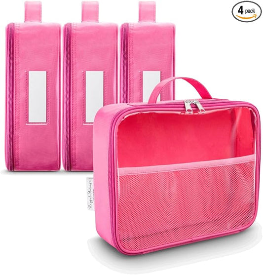 4 Pack Toy Organization Bag, Toy Storage Carry Case for Travel, Car Toy Organization Bag, Toy Storage Organizer for Building Bricks, Tiles, Toys, Games, Crafts (pink, X-Large)