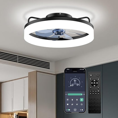 Modern Bladeless Ceiling Fan with Lights and Remote AC – Ultra-Quiet 6-Speed Fan, Dimmable LED, Reversible Airflow for Year-Round Comfort, App & Remote Control for Bedroom, Kids Room and Living Room.