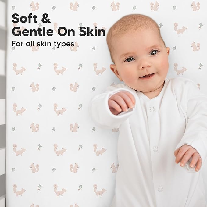 2-Pack Crib Sheets for Boys,Girls - Viscose Derived from Bamboo Fitted Crib Sheet, Organic Baby Crib Sheets, Crib Mattress Sheet,Toddler Bed Sheets,Baby Sheets for Crib Fitted Sheets(Nibbles/Bruce)
