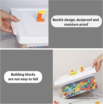 loobuu Plastic Storage Bins with Lids - 3 Set Stackable Arts Crafts Organizer Box with Removable Divided Tray &Compatible Building Baseplate,Toy Chest Containers for Bricks -White